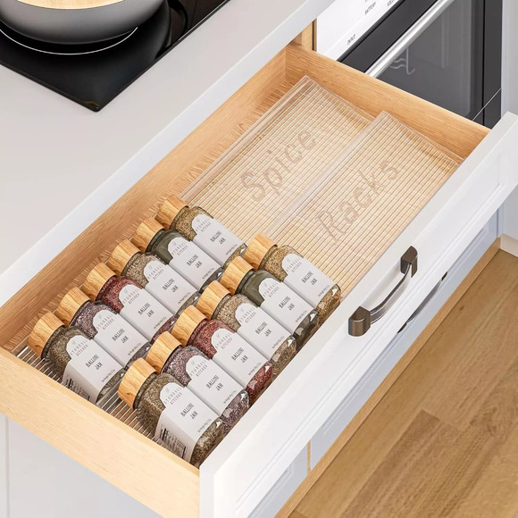 PanPanPal Other - Spice Drawer Organizer, 2 Tier- 2 Pack Clear Acrylic Seasoning